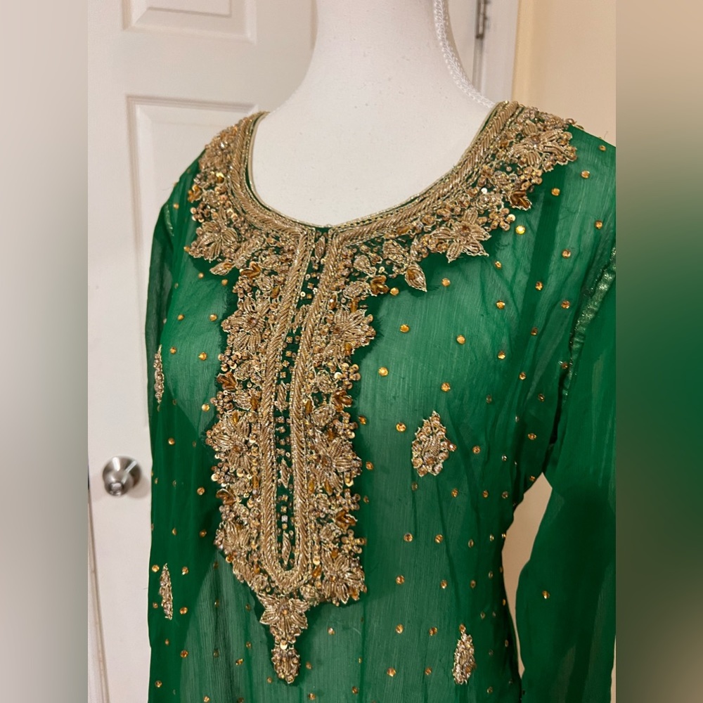 COPY - Light green short dress with golden work
